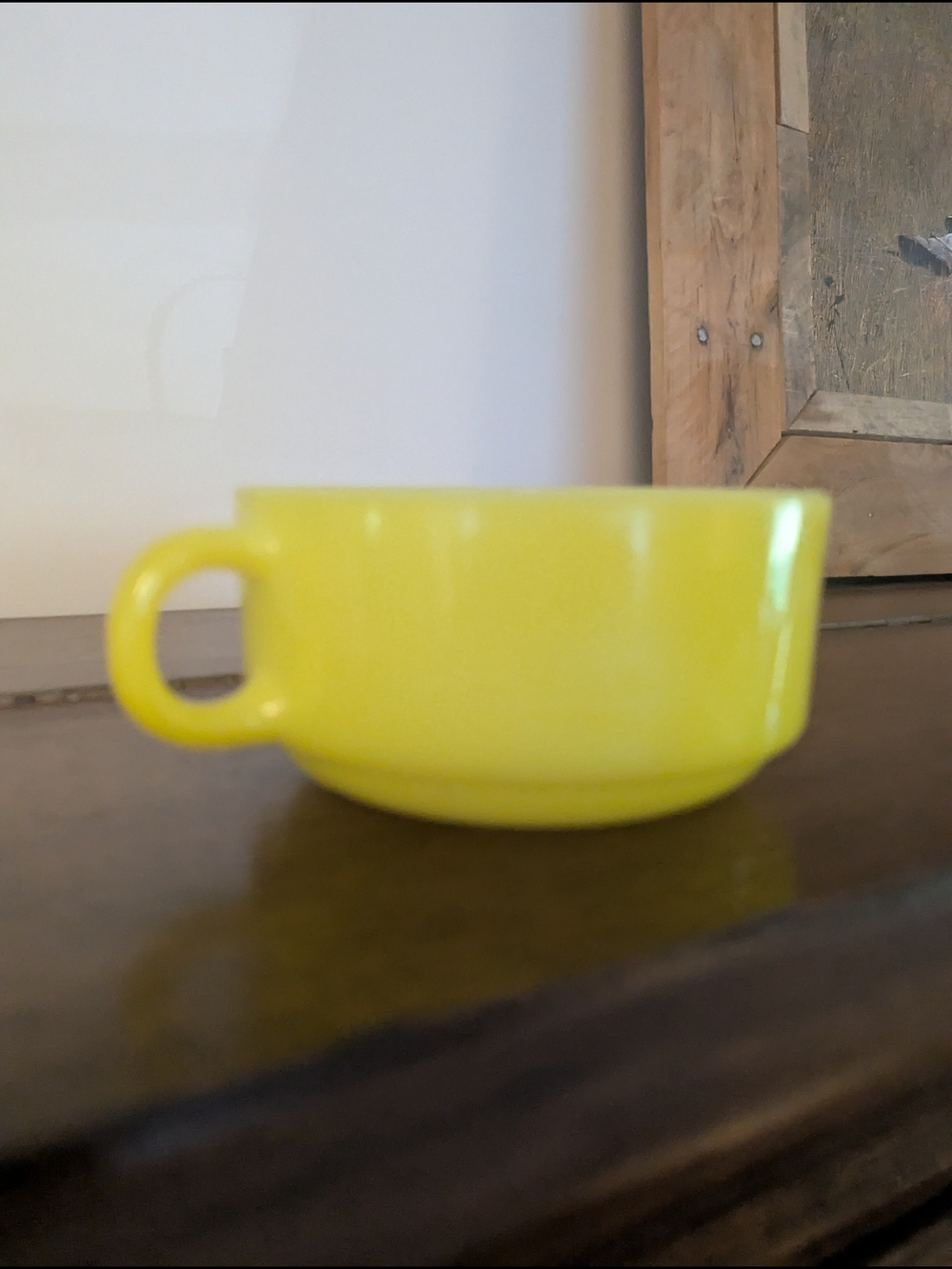Glasbake Yellow Milk Glass Handled Soup Bowl J-2711